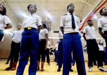 Asia Burns, left, and Arlonzo Chism stand in formation during ROTC at Woodlawn High School. (Photo: Henrietta Wildsmith/The Times)